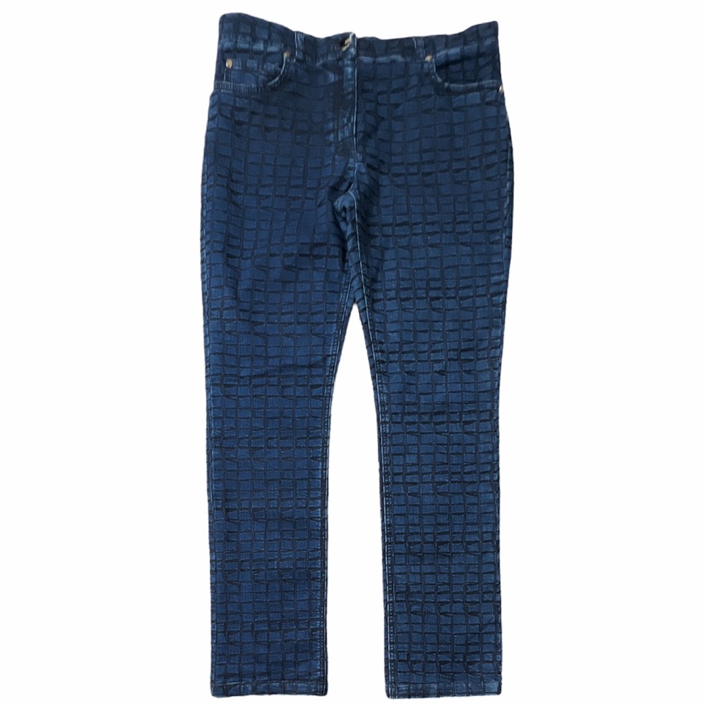 Escada Blue Black Square‎ Design Straight Leg Mid Rise Women Sz 40 Stretch Jeans